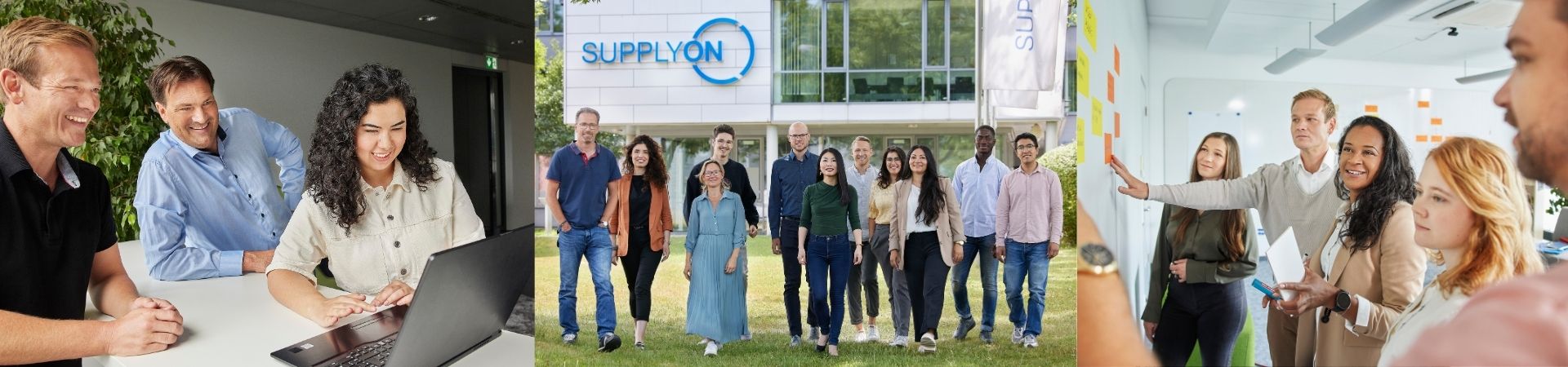 SupplyOn Mitarbeitende bei der Zusammenarbeit im Büro